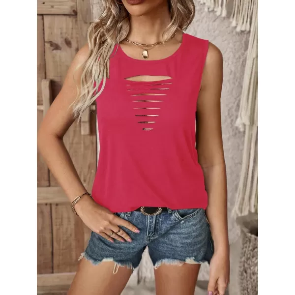 SweatyRocks Women's Sleeveless Round Neck Tank Top Summer Casual Ripped Cut Out Tops