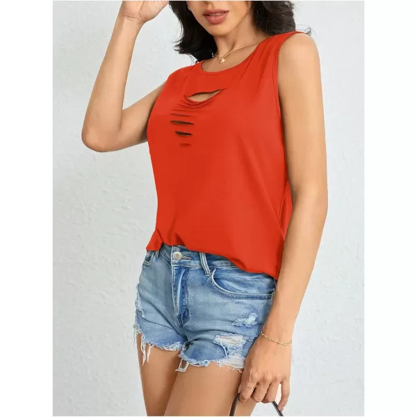 SweatyRocks Women's Sleeveless Round Neck Tank Top Summer Casual Ripped Cut Out Tops