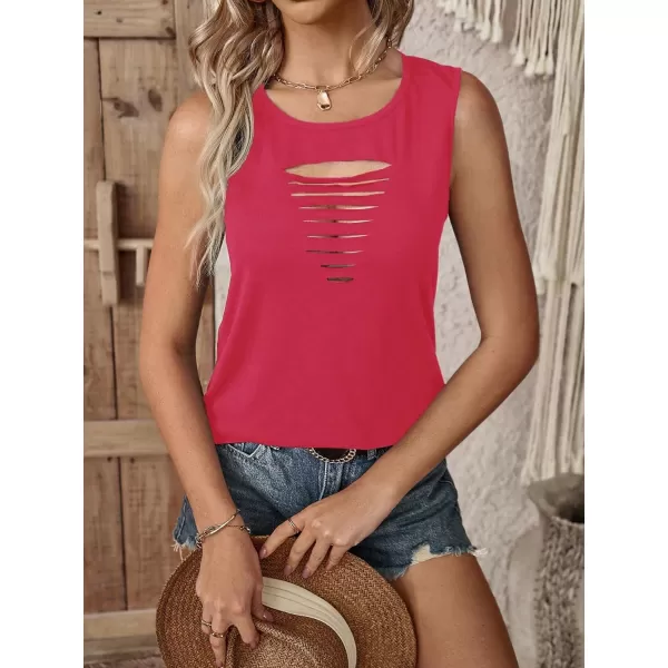 SweatyRocks Women's Sleeveless Round Neck Tank Top Summer Casual Ripped Cut Out Tops