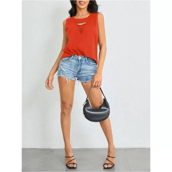 SweatyRocks Women's Sleeveless Round Neck Tank Top Summer Casual Ripped Cut Out Tops