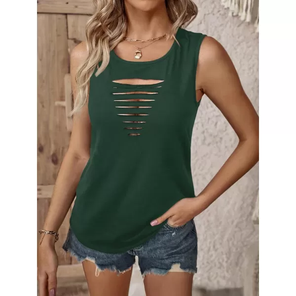 SweatyRocks Women's Sleeveless Round Neck Tank Top Summer Casual Ripped Cut Out Tops