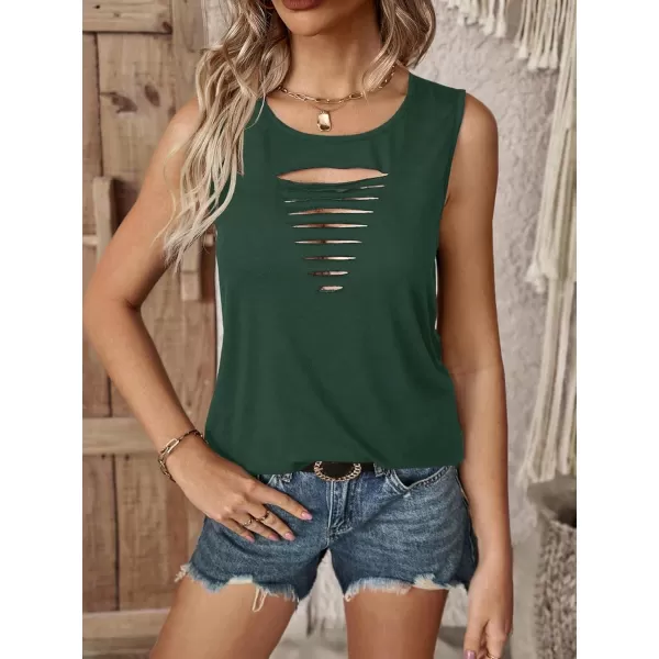 SweatyRocks Women's Sleeveless Round Neck Tank Top Summer Casual Ripped Cut Out Tops