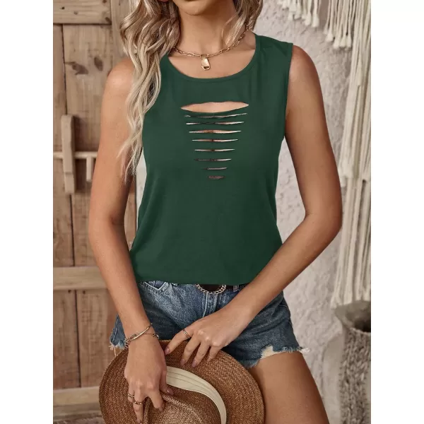 SweatyRocks Women's Sleeveless Round Neck Tank Top Summer Casual Ripped Cut Out Tops