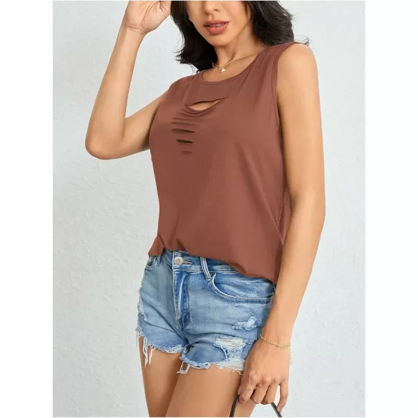 SweatyRocks Women's Sleeveless Round Neck Tank Top Summer Casual Ripped Cut Out Tops