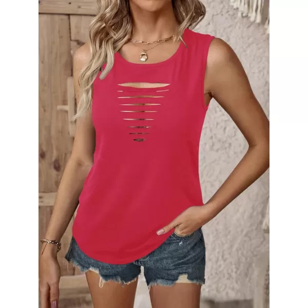 SweatyRocks Women's Sleeveless Round Neck Tank Top Summer Casual Ripped Cut Out Tops