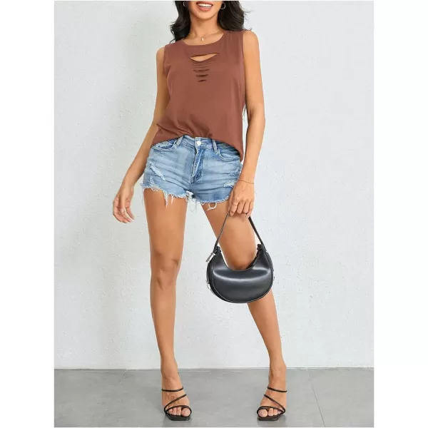 SweatyRocks Women's Sleeveless Round Neck Tank Top Summer Casual Ripped Cut Out Tops
