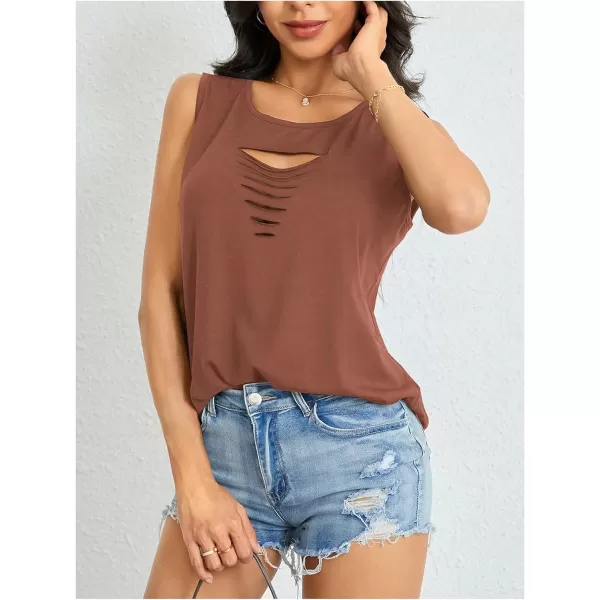 SweatyRocks Women's Sleeveless Round Neck Tank Top Summer Casual Ripped Cut Out Tops
