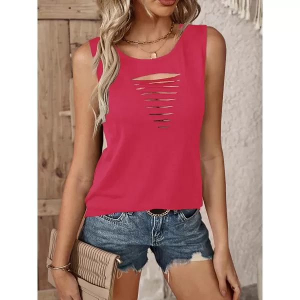 SweatyRocks Women's Sleeveless Round Neck Tank Top Summer Casual Ripped Cut Out Tops