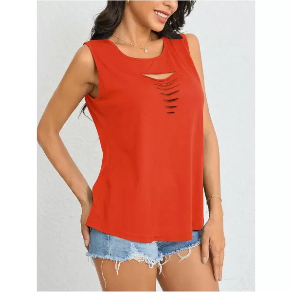 SweatyRocks Women's Sleeveless Round Neck Tank Top Summer Casual Ripped Cut Out Tops