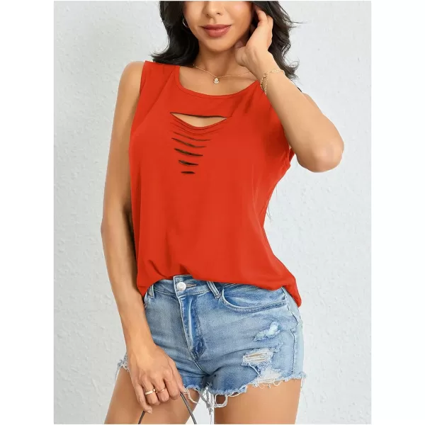 SweatyRocks Women's Sleeveless Round Neck Tank Top Summer Casual Ripped Cut Out Tops
