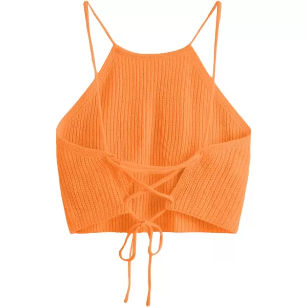 SweatyRocks Women's Sleeveless Space Dye Knit Camisole Criss Cross Backless Crop Top