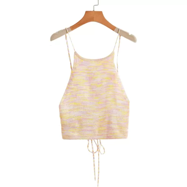 SweatyRocks Women's Sleeveless Space Dye Knit Camisole Criss Cross Backless Crop Top
