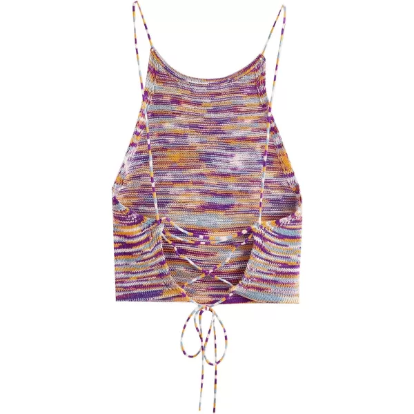 SweatyRocks Women's Sleeveless Space Dye Knit Camisole Criss Cross Backless Crop Top