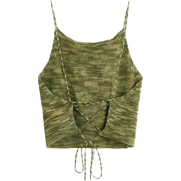SweatyRocks Women's Sleeveless Space Dye Knit Camisole Criss Cross Backless Crop Top