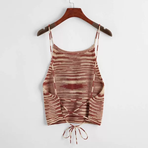 SweatyRocks Women's Sleeveless Space Dye Knit Camisole Criss Cross Backless Crop Top