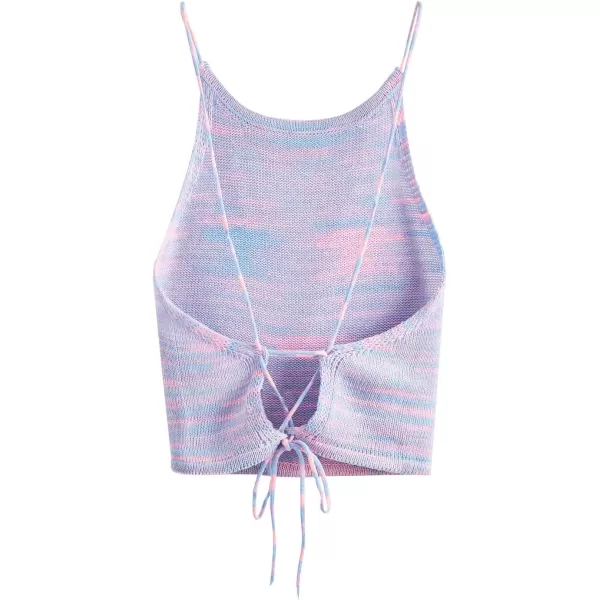 SweatyRocks Women's Sleeveless Space Dye Knit Camisole Criss Cross Backless Crop Top