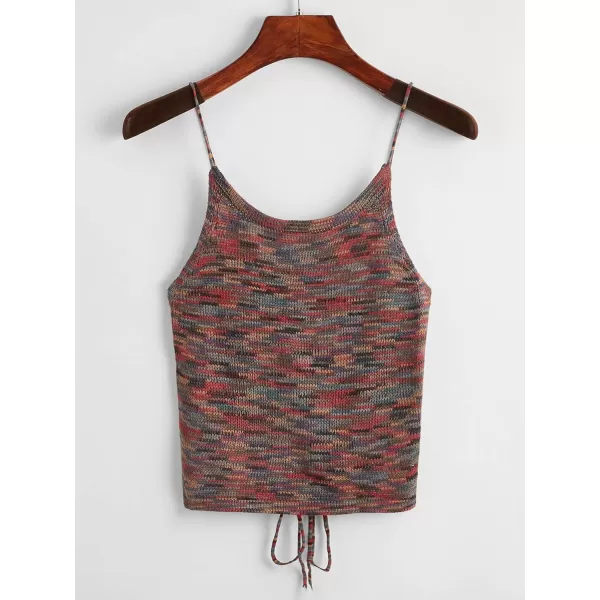SweatyRocks Women's Sleeveless Space Dye Knit Camisole Criss Cross Backless Crop Top
