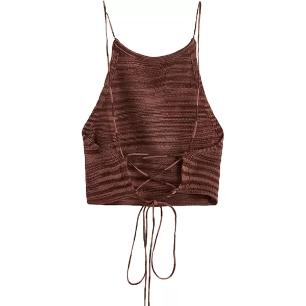SweatyRocks Women's Sleeveless Space Dye Knit Camisole Criss Cross Backless Crop Top