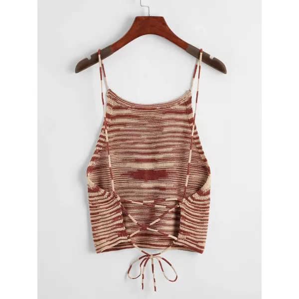 SweatyRocks Women's Sleeveless Space Dye Knit Camisole Criss Cross Backless Crop Top