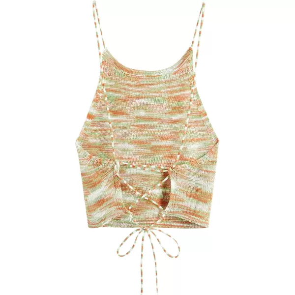 SweatyRocks Women's Sleeveless Space Dye Knit Camisole Criss Cross Backless Crop Top