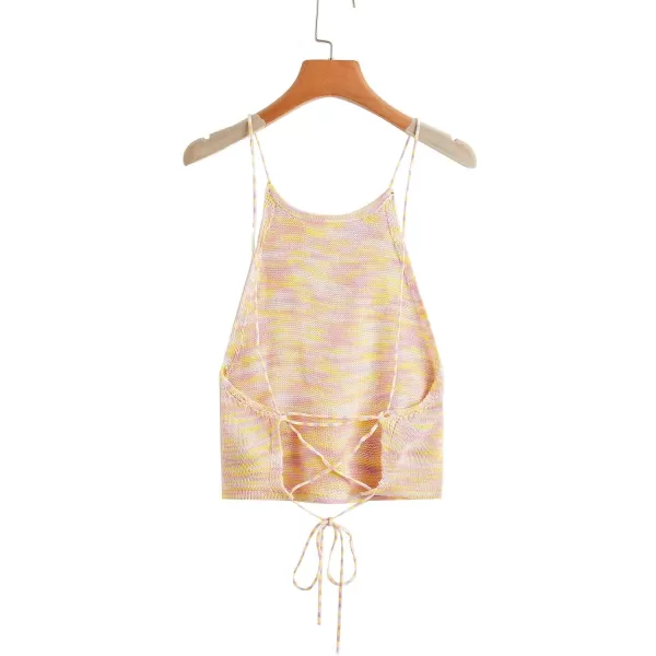 SweatyRocks Women's Sleeveless Space Dye Knit Camisole Criss Cross Backless Crop Top