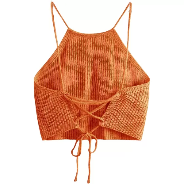SweatyRocks Women's Sleeveless Space Dye Knit Camisole Criss Cross Backless Crop Top
