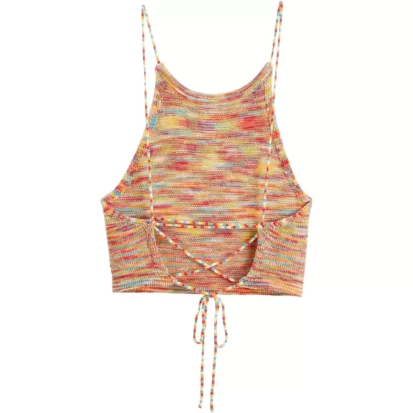 SweatyRocks Women's Sleeveless Space Dye Knit Camisole Criss Cross Backless Crop Top