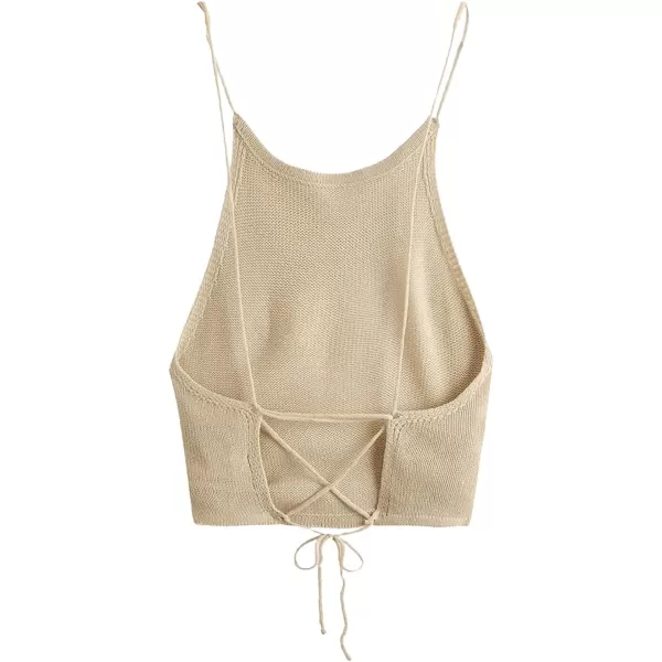 SweatyRocks Women's Sleeveless Space Dye Knit Camisole Criss Cross Backless Crop Top