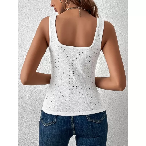 SweatyRocks Women's Solid Scoop Neck Tank Top Casual Eyelet Embroidery Slim Fit Tops