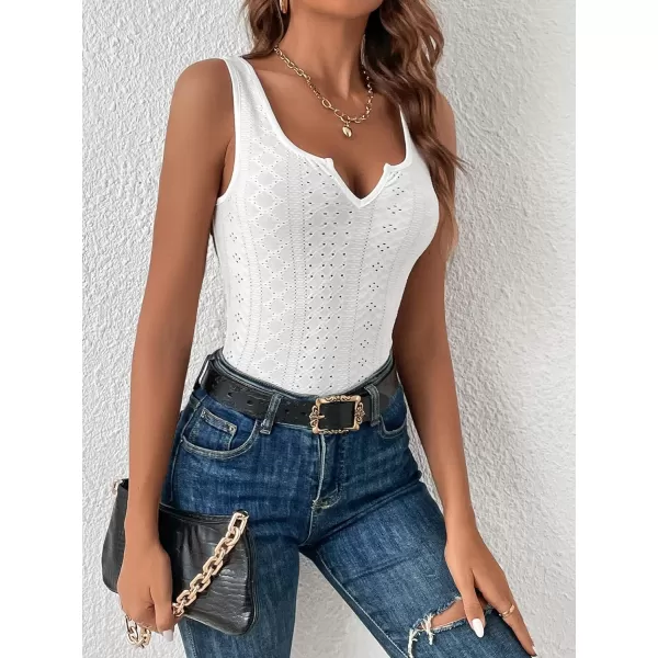 SweatyRocks Women's Solid Scoop Neck Tank Top Casual Eyelet Embroidery Slim Fit Tops