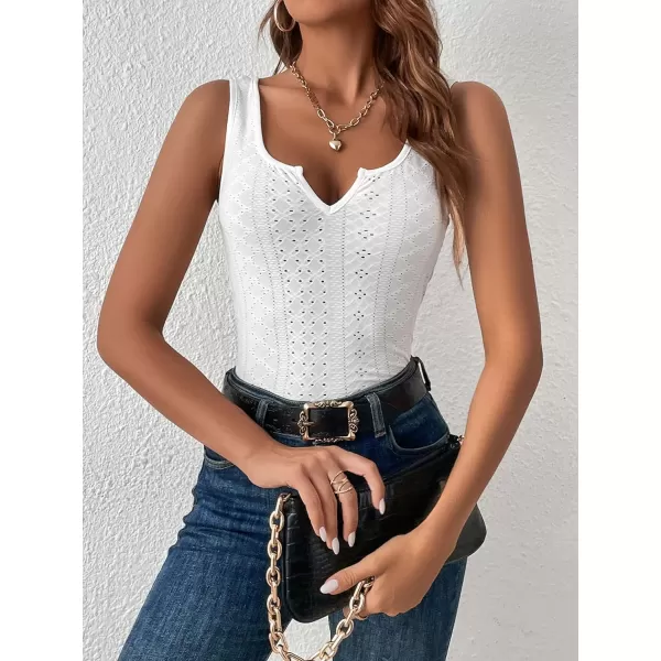 SweatyRocks Women's Solid Scoop Neck Tank Top Casual Eyelet Embroidery Slim Fit Tops