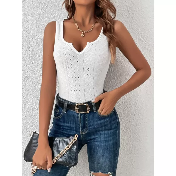 SweatyRocks Women's Solid Scoop Neck Tank Top Casual Eyelet Embroidery Slim Fit Tops