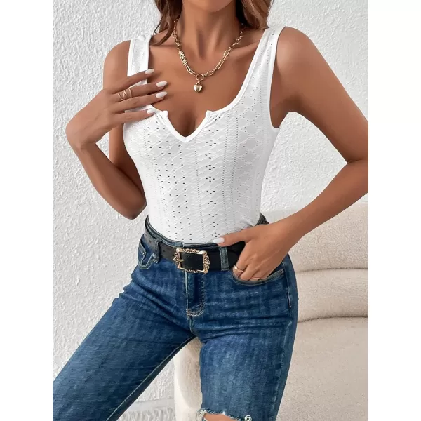 SweatyRocks Women's Solid Scoop Neck Tank Top Casual Eyelet Embroidery Slim Fit Tops