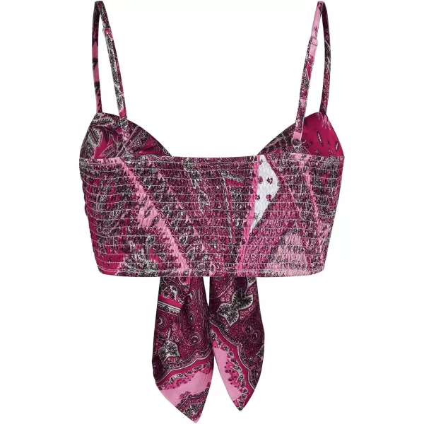 SweatyRocks Women's Spaghetti Strap Tie Front Micro Crop Top Summer Graphic Print Cami Tops