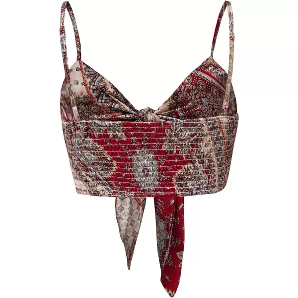 SweatyRocks Women's Spaghetti Strap Tie Front Micro Crop Top Summer Graphic Print Cami Tops