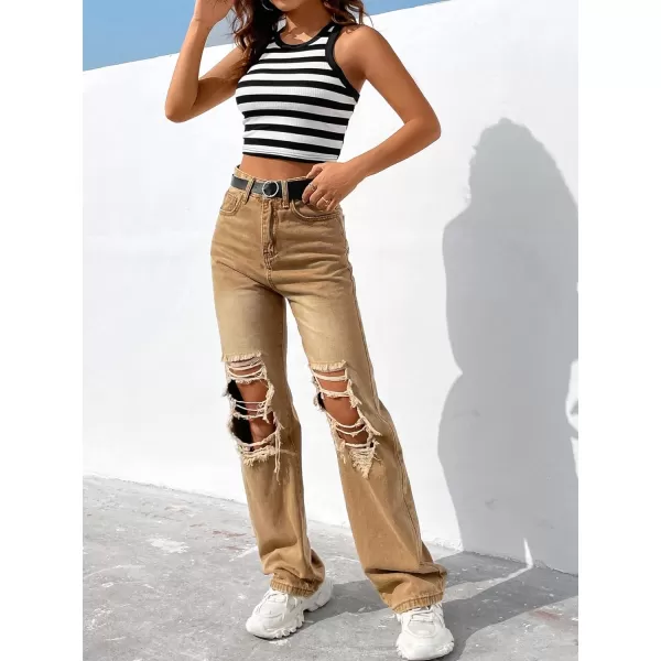 SweatyRocks Women's Stripe Print Crop Tank Top Casual Sleeveless Round Neck Slim Fit Tops