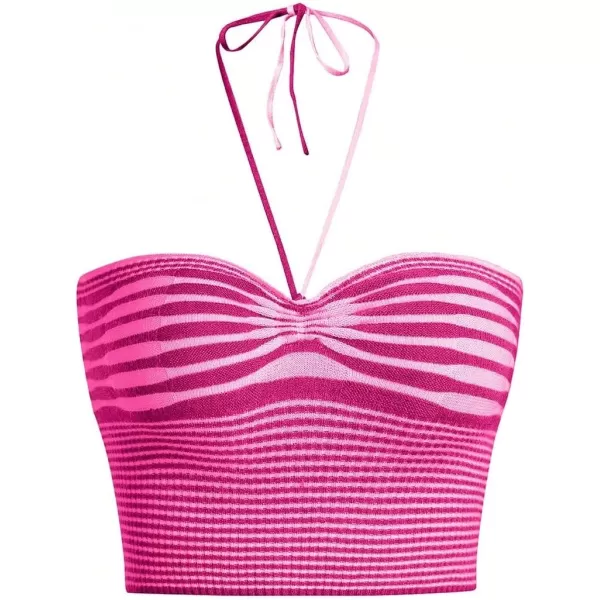 SweatyRocks Women's Striped Tie Backless Halter Top Sleeveless Knitted Crop Cami Tank
