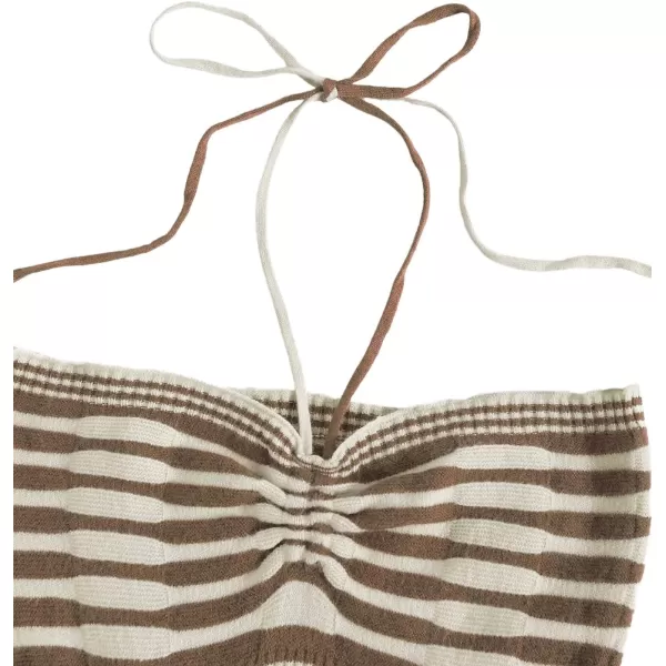 SweatyRocks Women's Striped Tie Backless Halter Top Sleeveless Knitted Crop Cami Tank