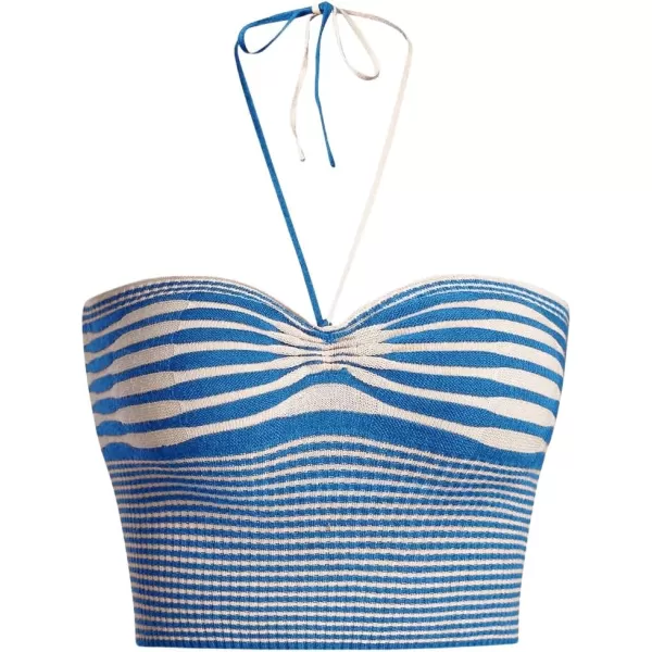SweatyRocks Women's Striped Tie Backless Halter Top Sleeveless Knitted Crop Cami Tank