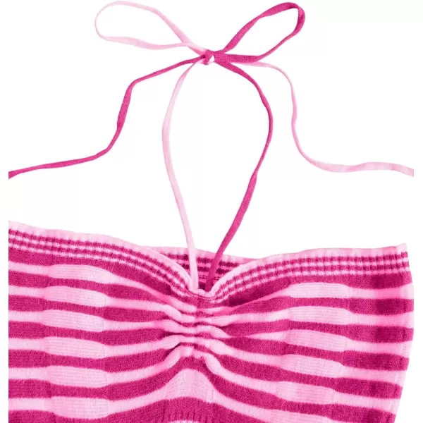 SweatyRocks Women's Striped Tie Backless Halter Top Sleeveless Knitted Crop Cami Tank