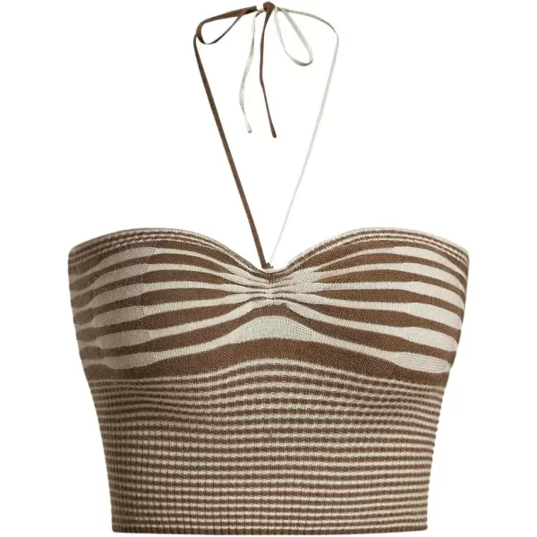 SweatyRocks Women's Striped Tie Backless Halter Top Sleeveless Knitted Crop Cami Tank