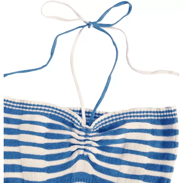 SweatyRocks Women's Striped Tie Backless Halter Top Sleeveless Knitted Crop Cami Tank