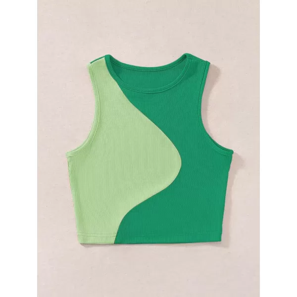 SweatyRocks Women's Summer Ribbed Knit Sleeveless Vest Color Block Crop Tank Top