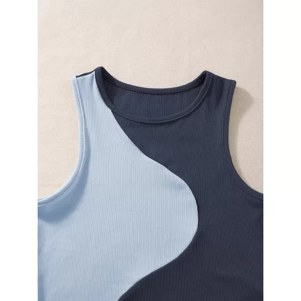 SweatyRocks Women's Summer Ribbed Knit Sleeveless Vest Color Block Crop Tank Top