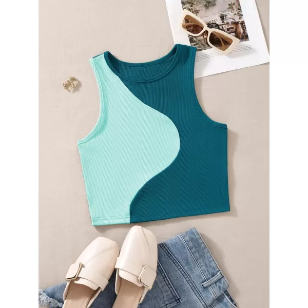 SweatyRocks Women's Summer Ribbed Knit Sleeveless Vest Color Block Crop Tank Top
