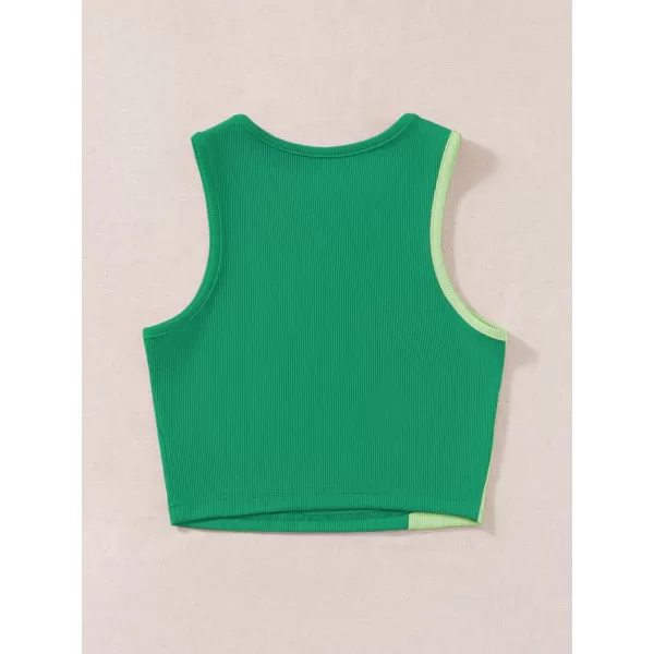 SweatyRocks Women's Summer Ribbed Knit Sleeveless Vest Color Block Crop Tank Top