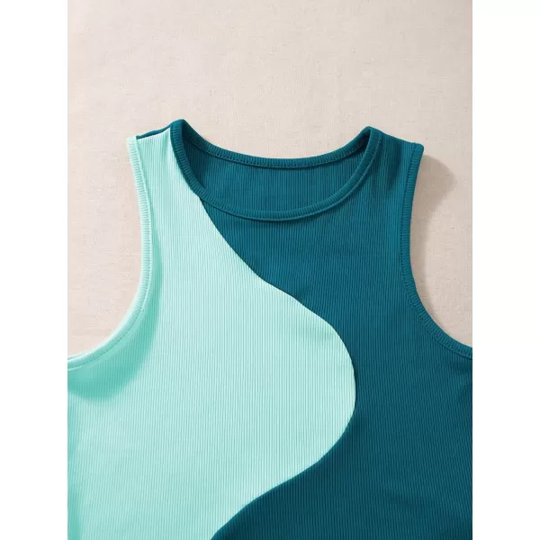 SweatyRocks Women's Summer Ribbed Knit Sleeveless Vest Color Block Crop Tank Top