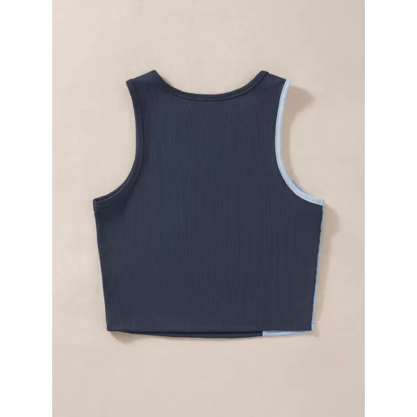 SweatyRocks Women's Summer Ribbed Knit Sleeveless Vest Color Block Crop Tank Top