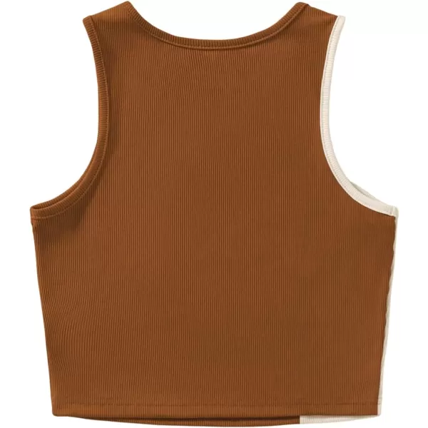SweatyRocks Women's Summer Ribbed Knit Sleeveless Vest Color Block Crop Tank Top