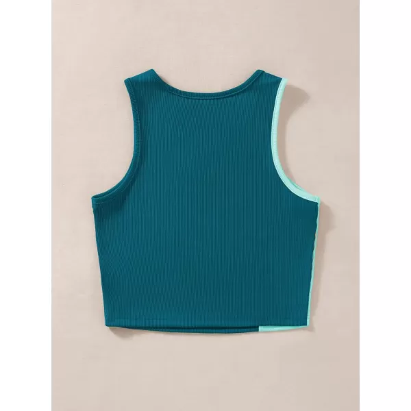 SweatyRocks Women's Summer Ribbed Knit Sleeveless Vest Color Block Crop Tank Top